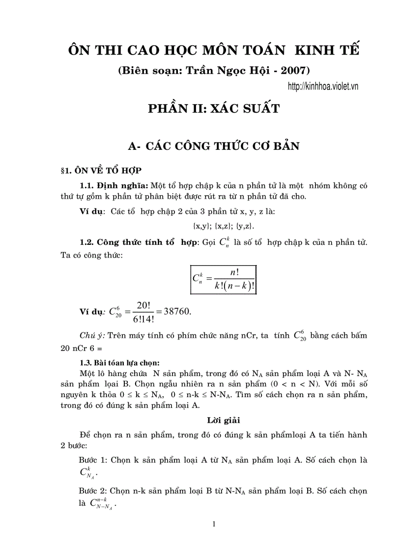 image for page Ôn thi cao học phần xác suất
