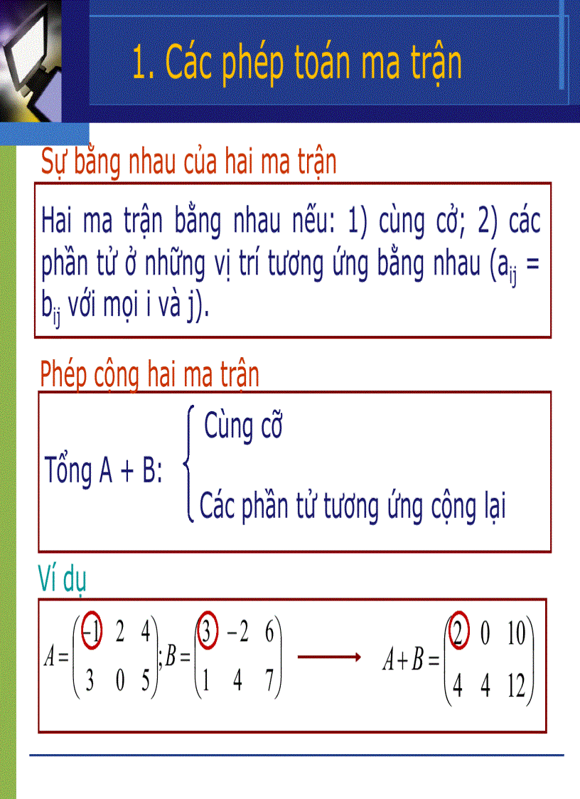 Phép toán ma trận 1