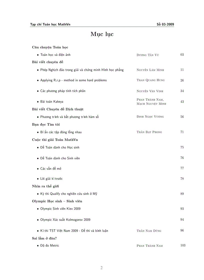Tạp chí toán học MathVn số 3 13 9 2009