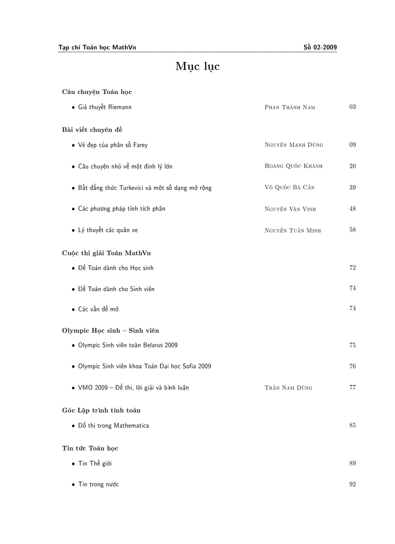 Tạp chí toán học MathVn số 2 2009