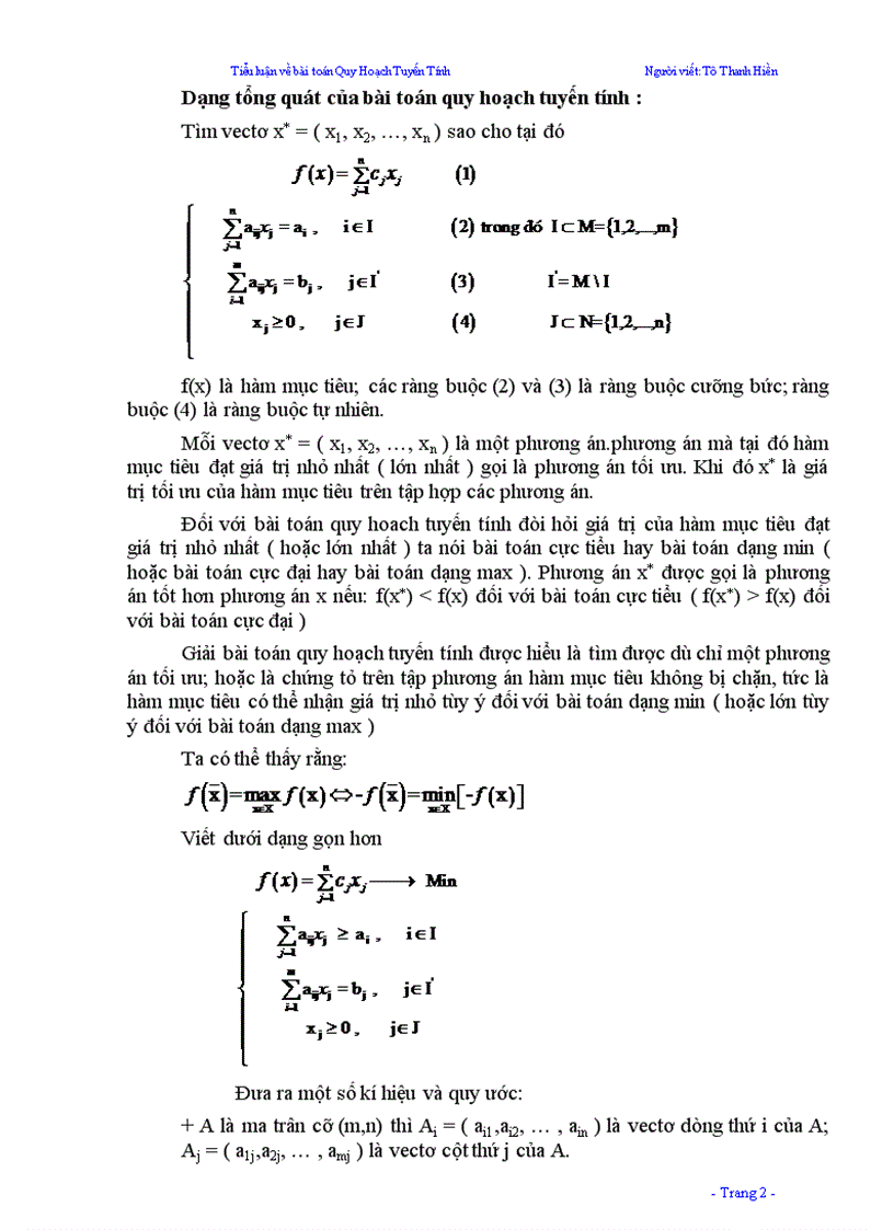 Tiểu luận qui hoạch tuyến tính 1