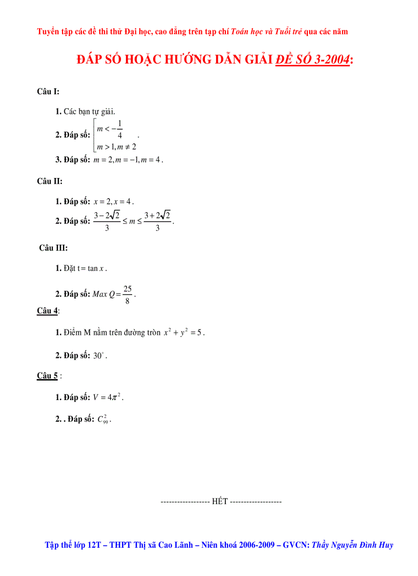 image for page Tuyển tập các đề thi thử Đại Học CĐ các năm