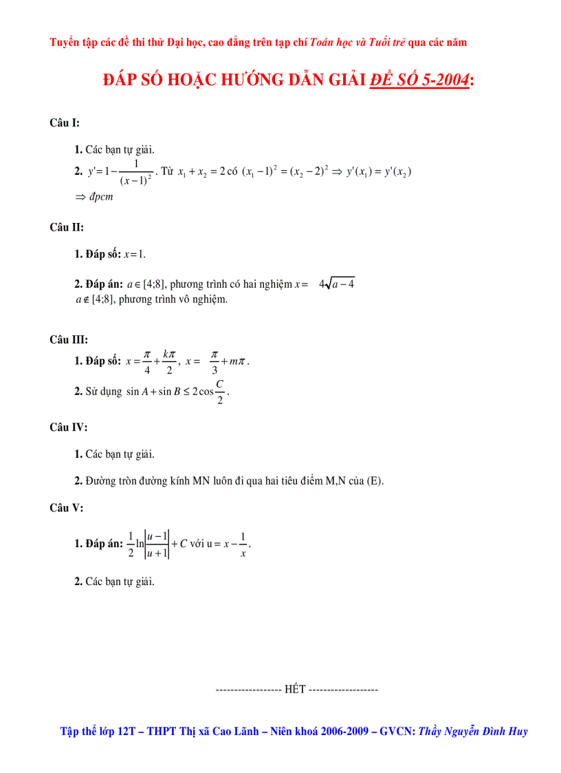 image for page Tuyển tập các đề thi thử Đại Học CĐ các năm