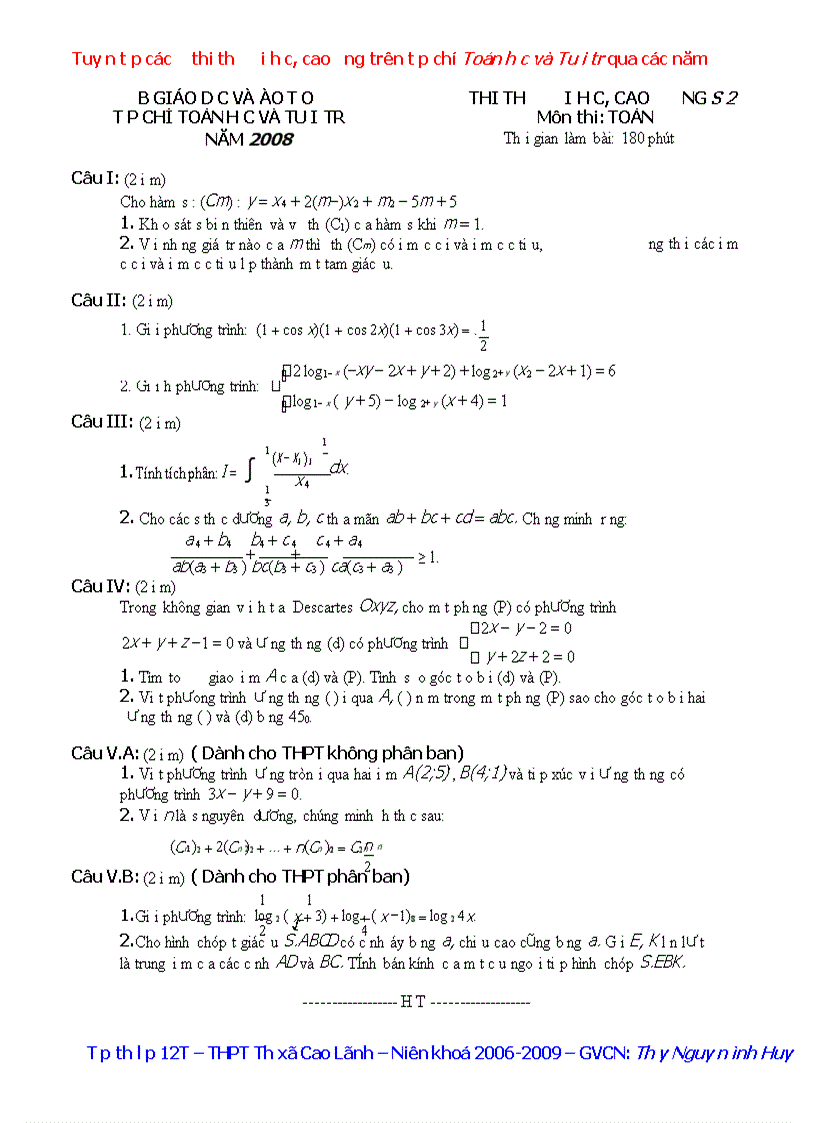 image for page Tuyển tập các đề thi thử đại học toán 2010 1