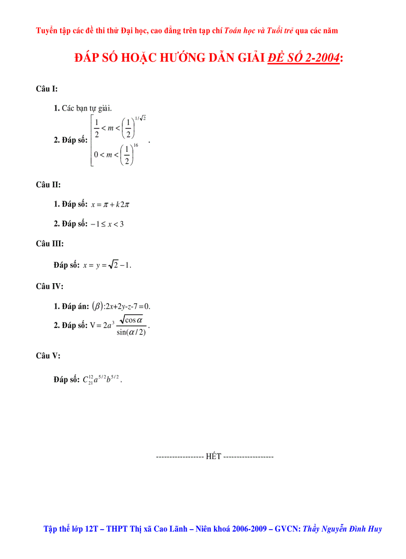 image for page Tuyển tập các đề thi thử Đại Học CĐ các năm 1
