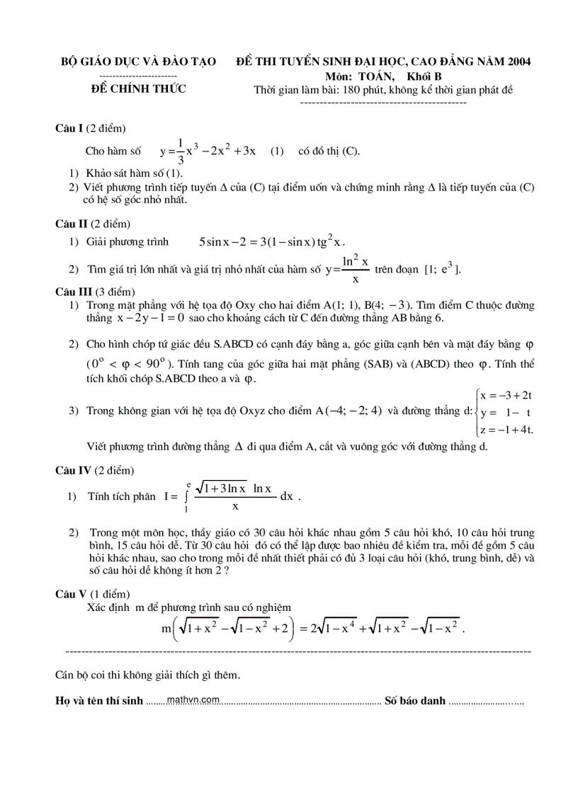 image for page Đề thi ĐẠI HỌC môn Toán từ 2002 đến 2010 và đáp án 1