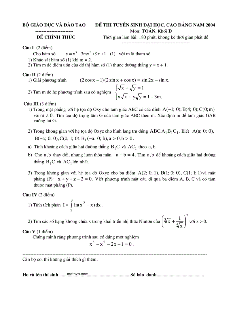image for page Đề thi ĐẠI HỌC môn Toán từ 2002 đến 2010 và đáp án 1