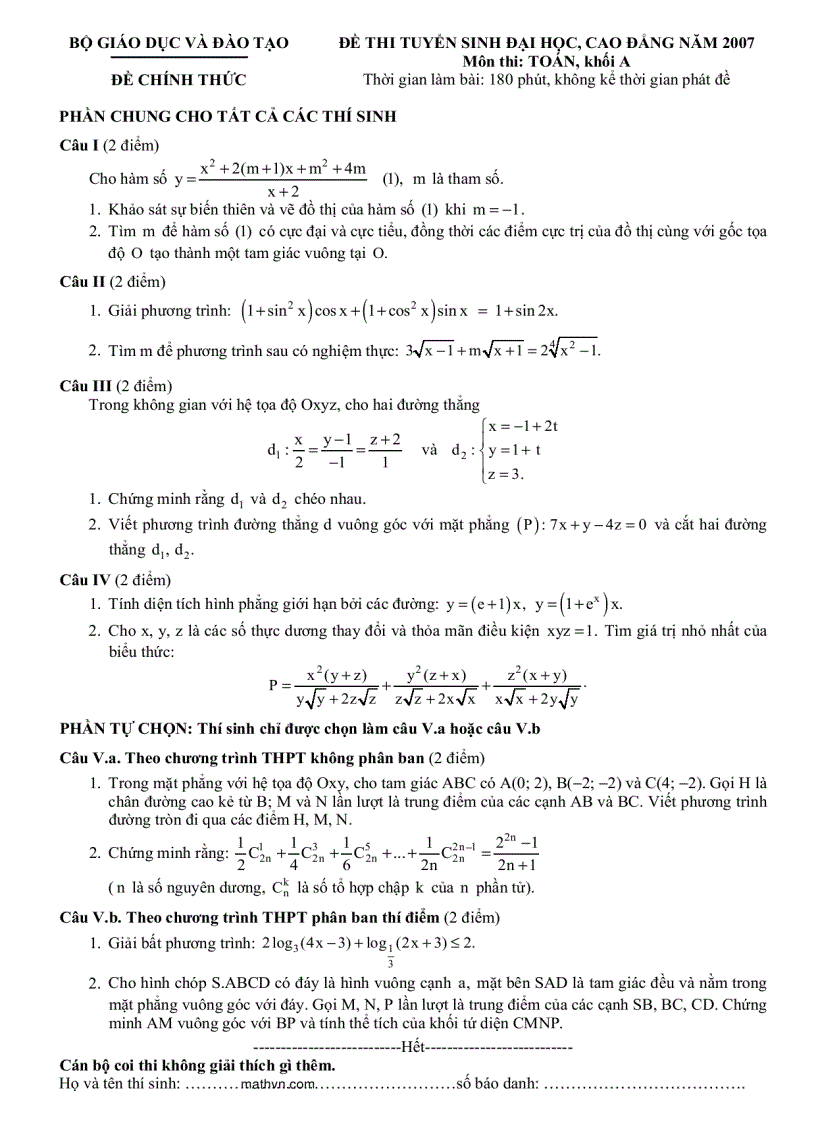 image for page Đề thi ĐẠI HỌC môn Toán từ 2002 đến 2010 và đáp án 1