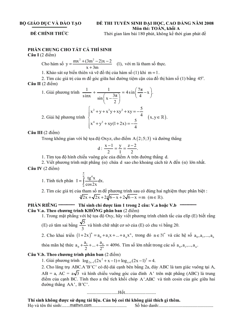 image for page Đề thi ĐẠI HỌC môn Toán từ 2002 đến 2010 và đáp án 1