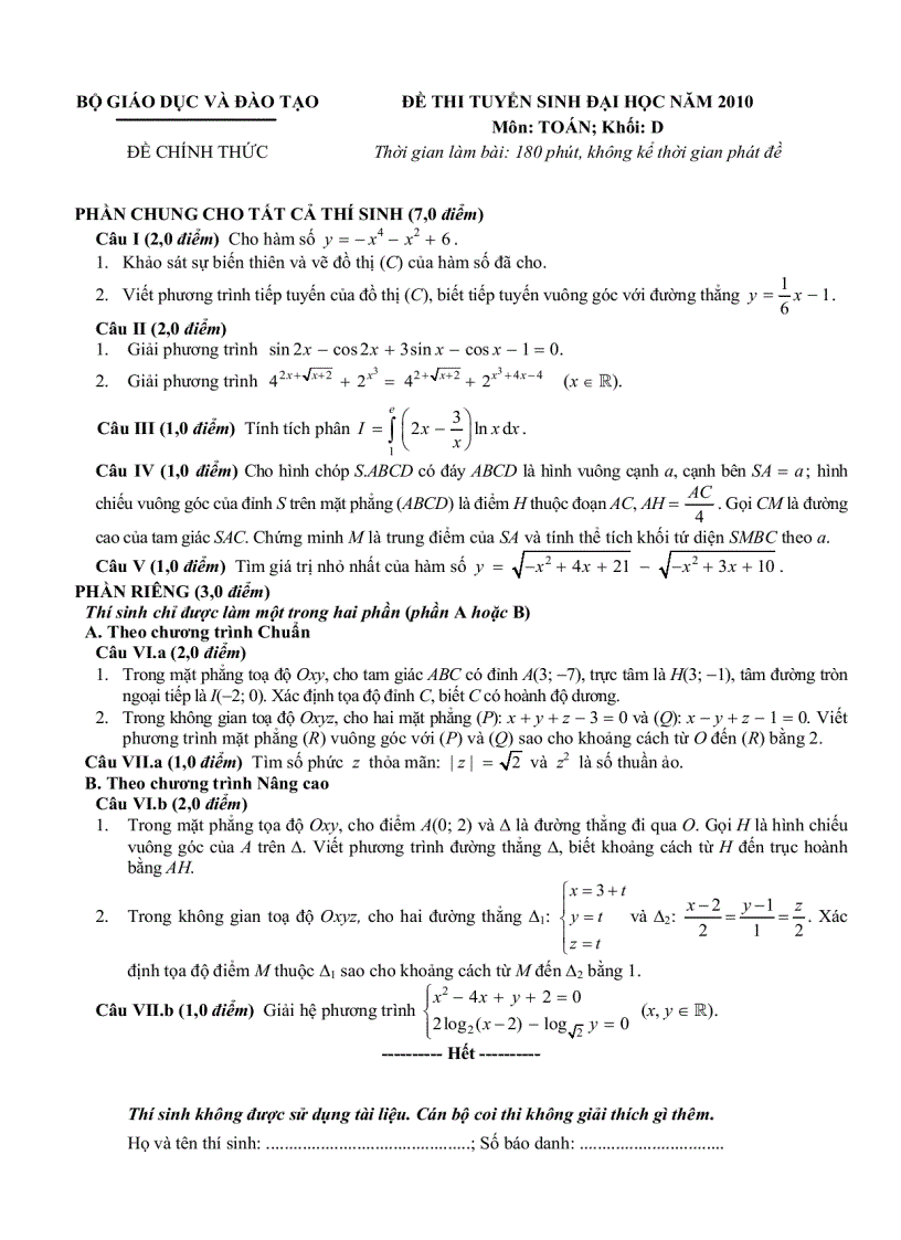 image for page Đề thi ĐẠI HỌC môn Toán từ 2002 đến 2010 và đáp án 1