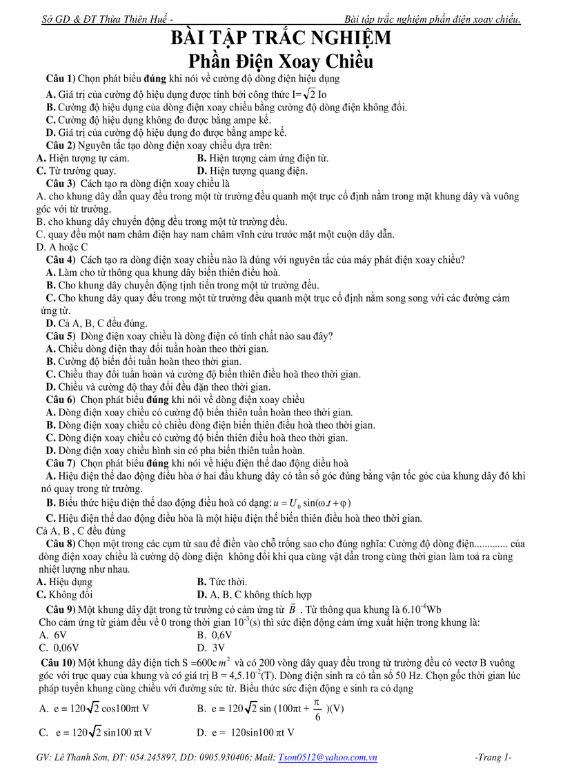 image for page Đề trắc nghiệm Vật lý Phần điện xoay chiều