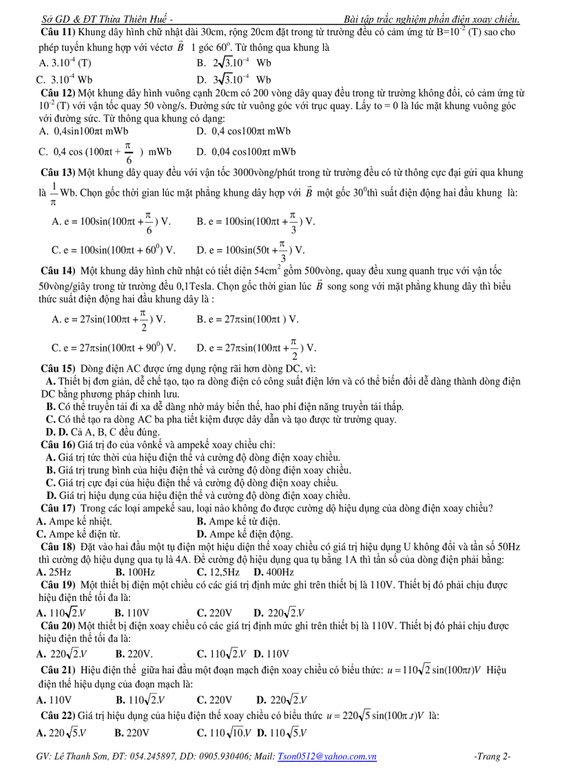 image for page Đề trắc nghiệm Vật lý Phần điện xoay chiều