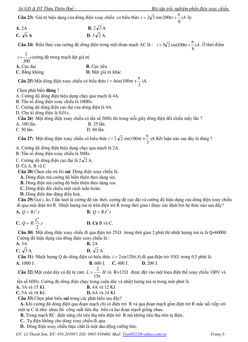 image for page Đề trắc nghiệm Vật lý Phần điện xoay chiều