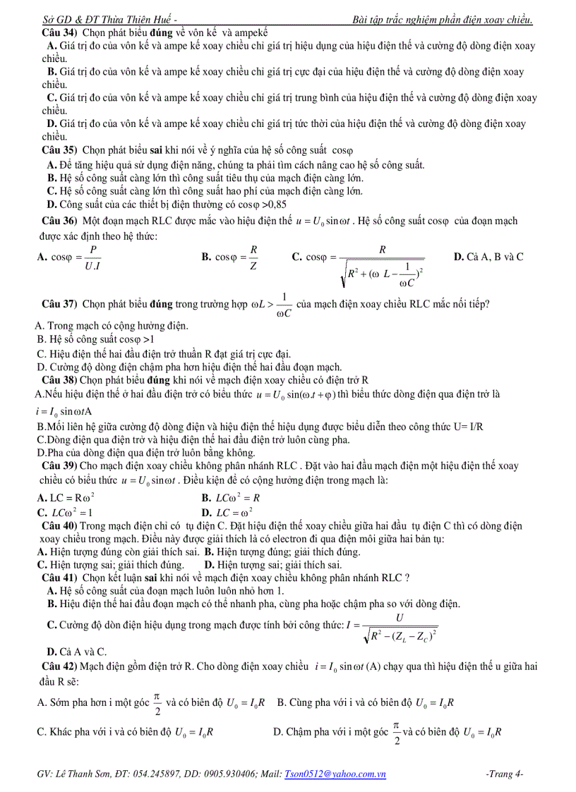 image for page Đề trắc nghiệm Vật lý Phần điện xoay chiều