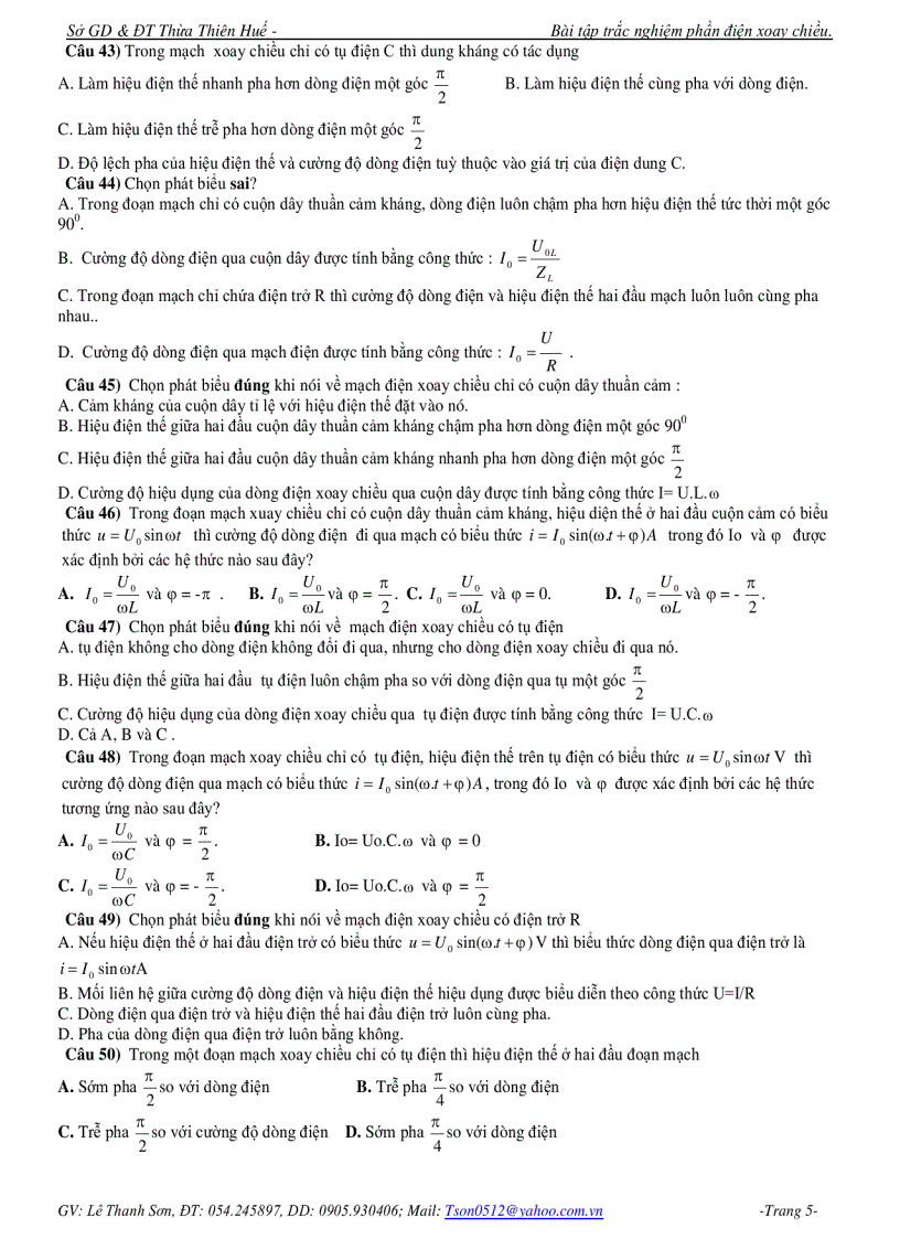 image for page Đề trắc nghiệm Vật lý Phần điện xoay chiều