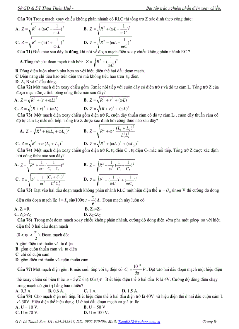 image for page Đề trắc nghiệm Vật lý Phần điện xoay chiều