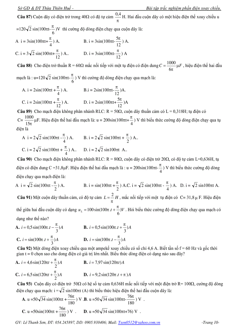 image for page Đề trắc nghiệm Vật lý Phần điện xoay chiều