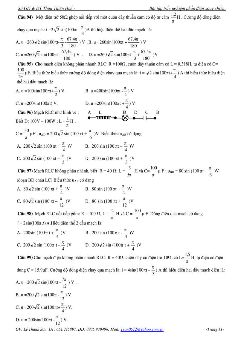 image for page Đề trắc nghiệm Vật lý Phần điện xoay chiều
