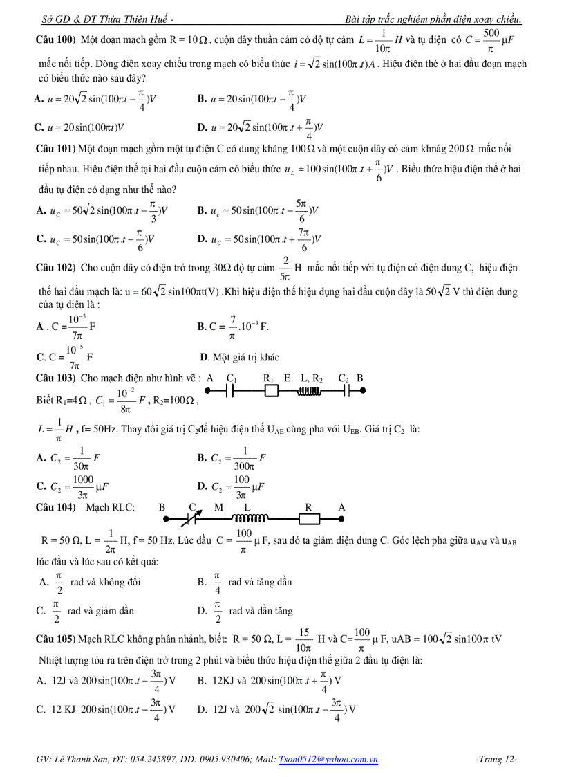 image for page Đề trắc nghiệm Vật lý Phần điện xoay chiều