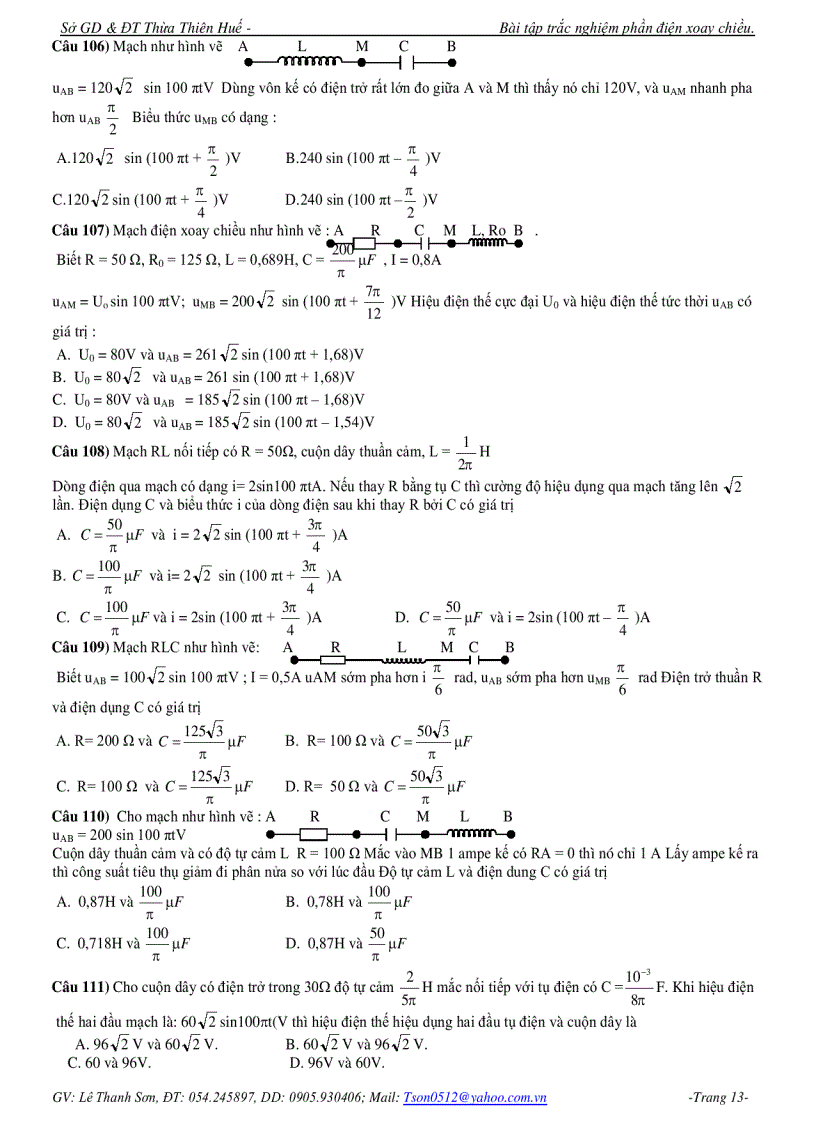 image for page Đề trắc nghiệm Vật lý Phần điện xoay chiều