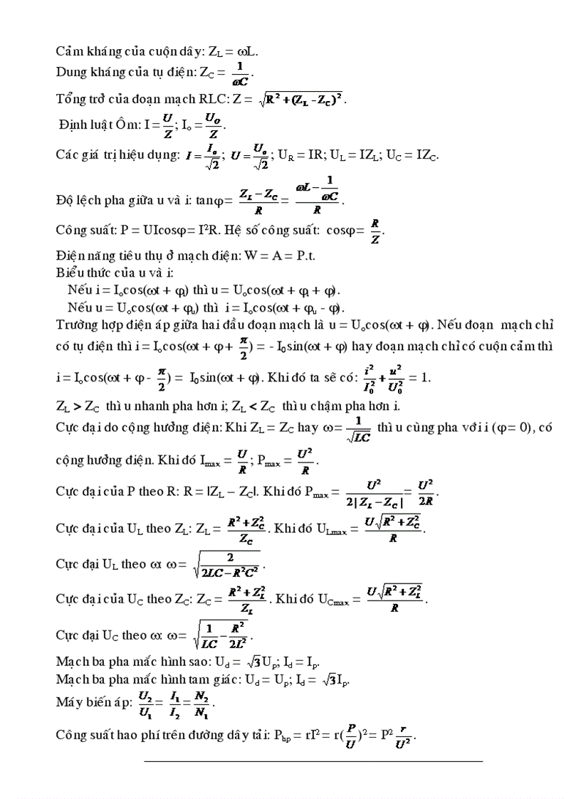 image for page Tổng hợp các công thức lý của tất cả các chương 12