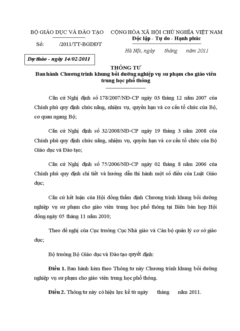 image for page Ban hành Chương trình khung bồi dưỡng nghiệp vụ sư phạm cho giáo viên trung học phổ thông