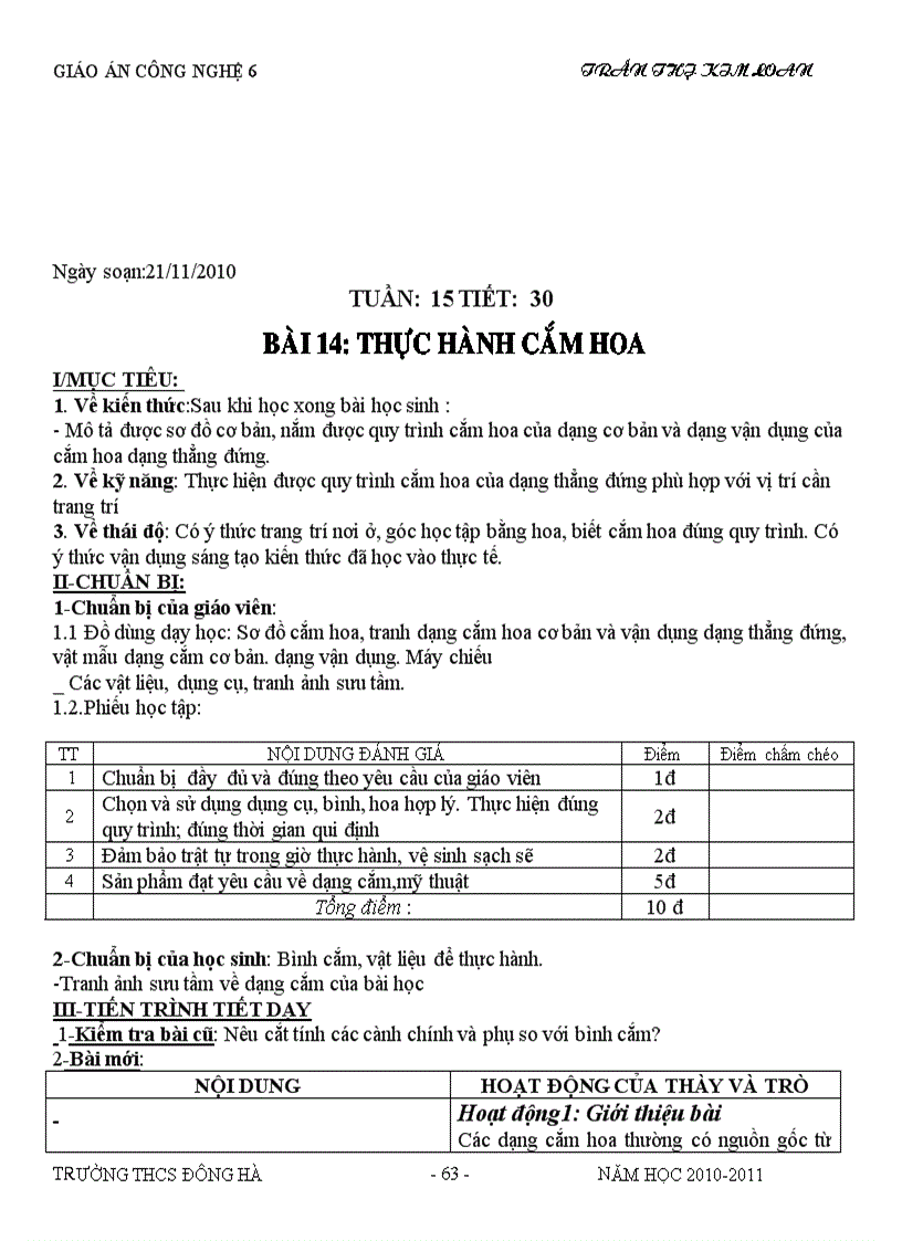 image for page Cn6 hoc kì i 2010 2011 theo chuẩn ktkn