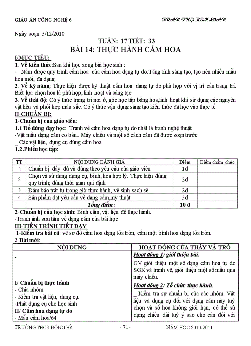 image for page Cn6 hoc kì i 2010 2011 theo chuẩn ktkn