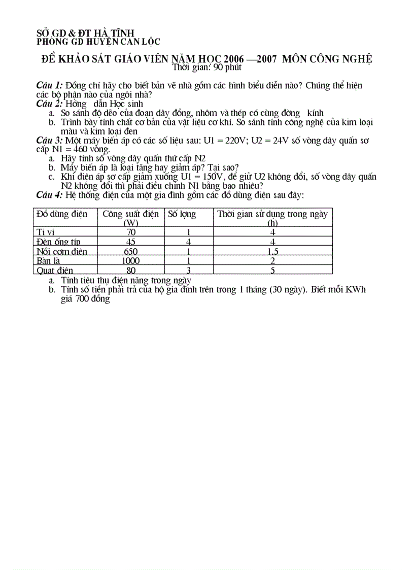 image for page Đề ks giáo viên công nghệ 06 07