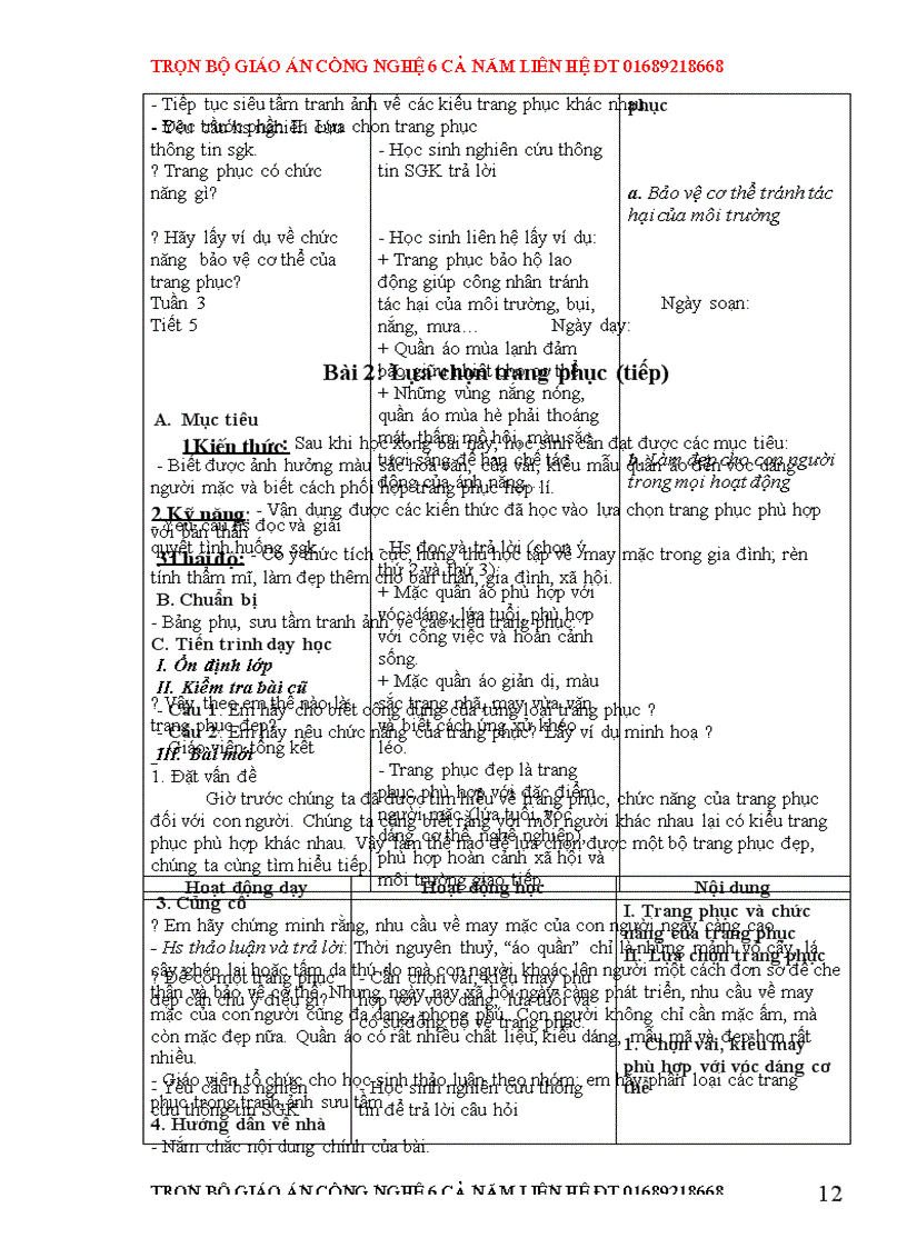 image for page Giáo án Công nghệ 6 chuẩn mới năm 2011 2012