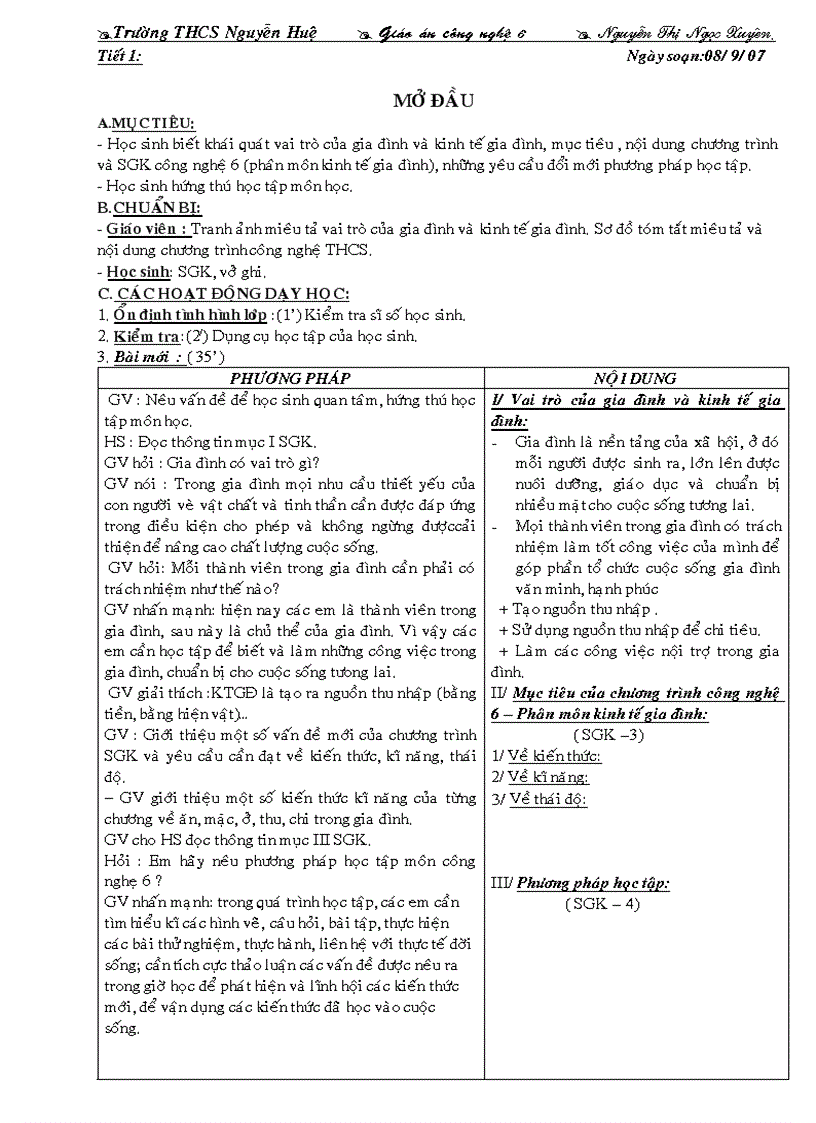 image for page Giáo án Công nghệ 6 học kỳ I