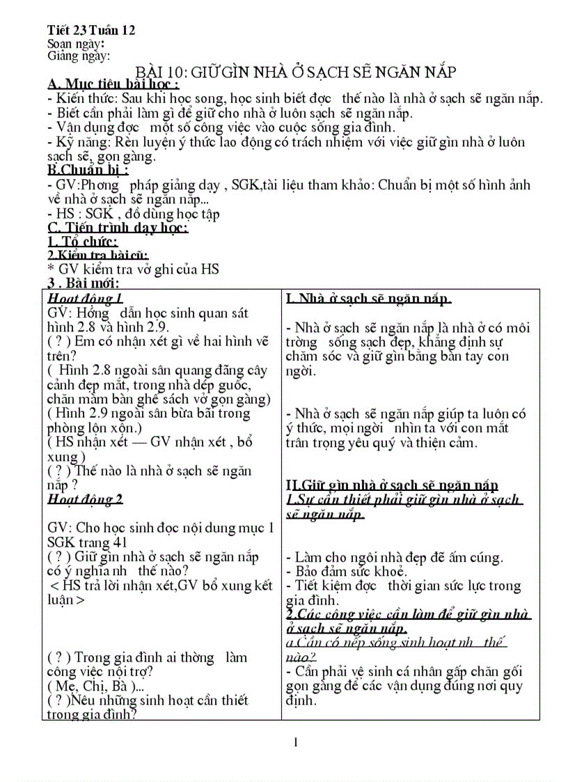 Giáo án công nghệ 6 mới