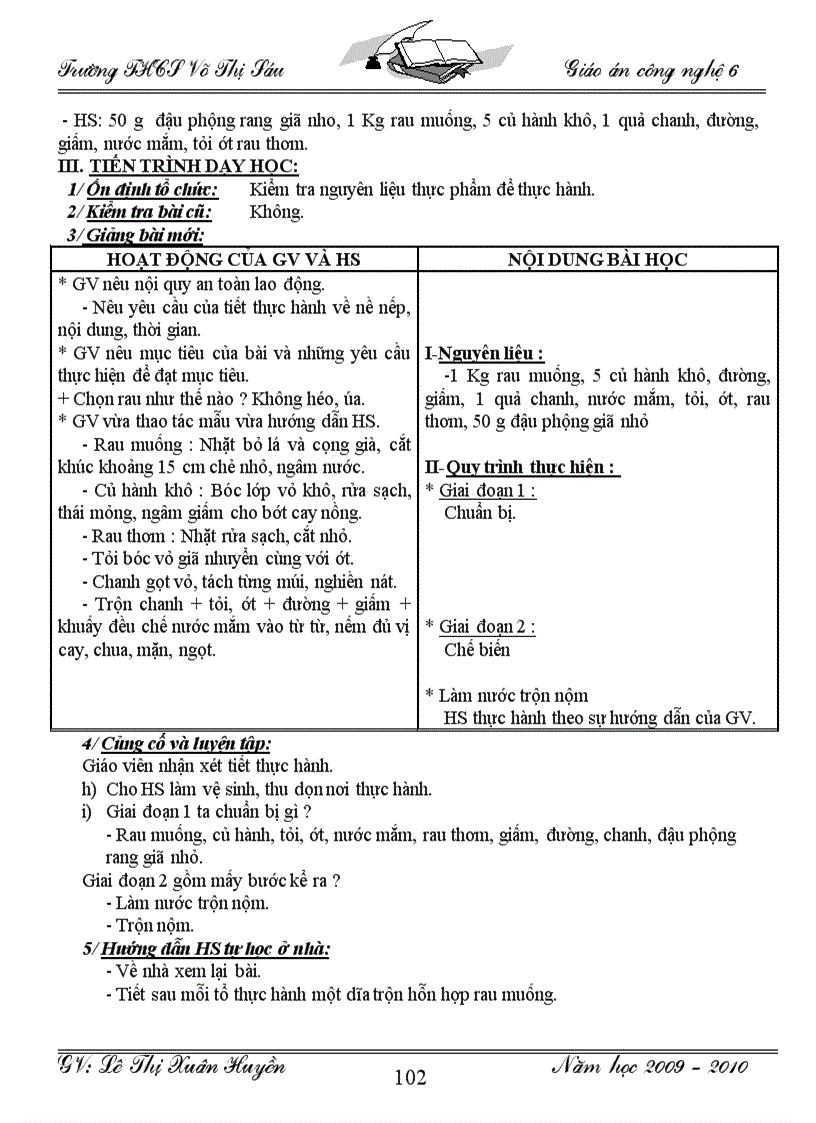 image for page Giáo án công nghệ 6 tiết 1 đến tiết 50