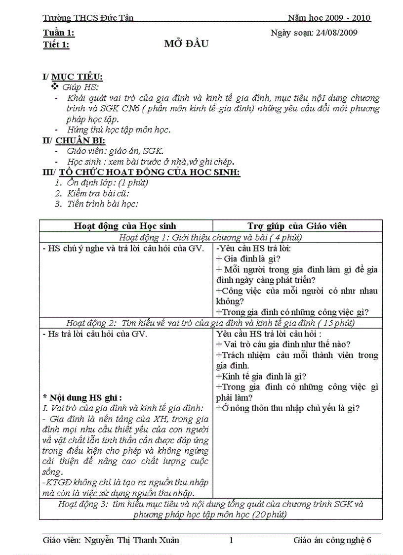 Giáo án Công nghệ 62008 2009