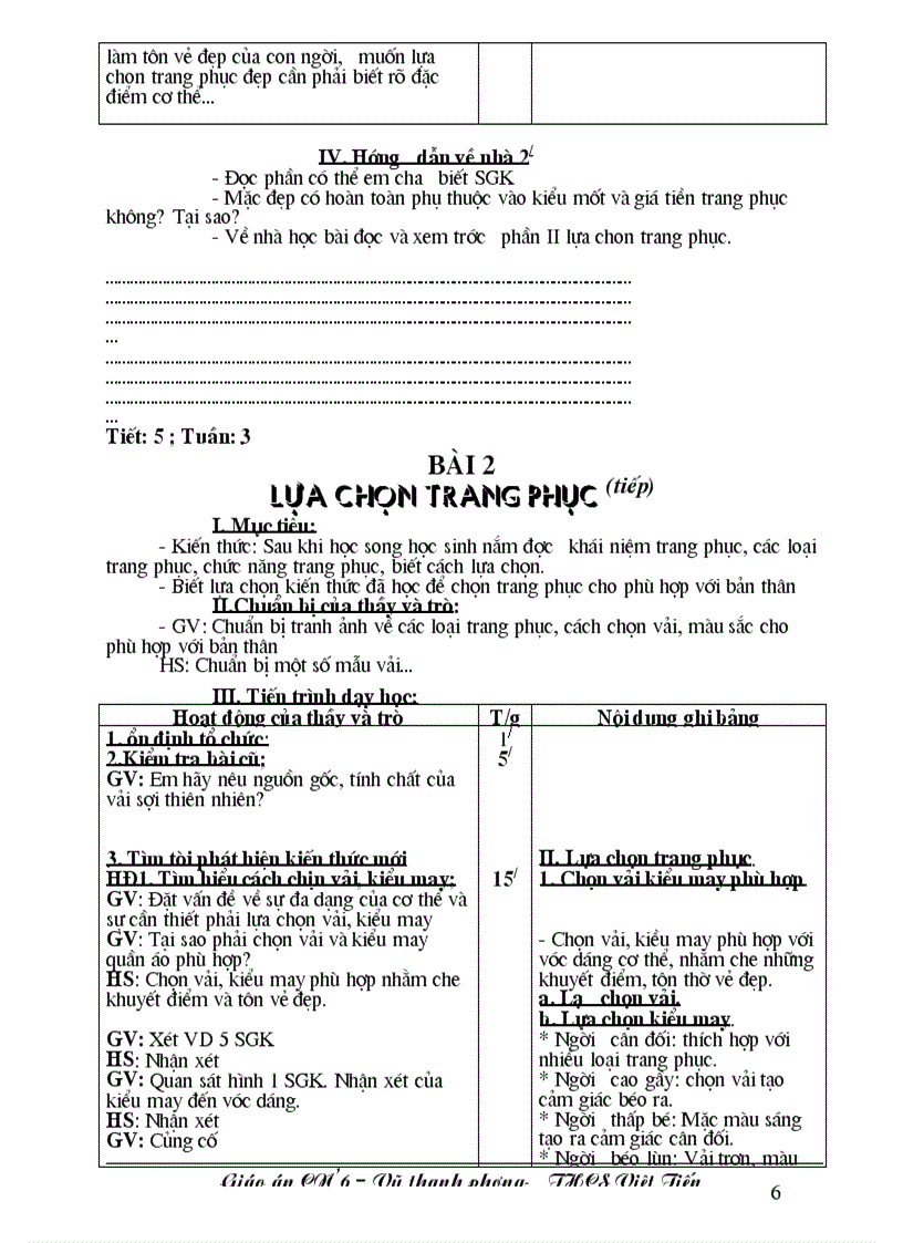 Giáo án công nghệ lớp 6 1