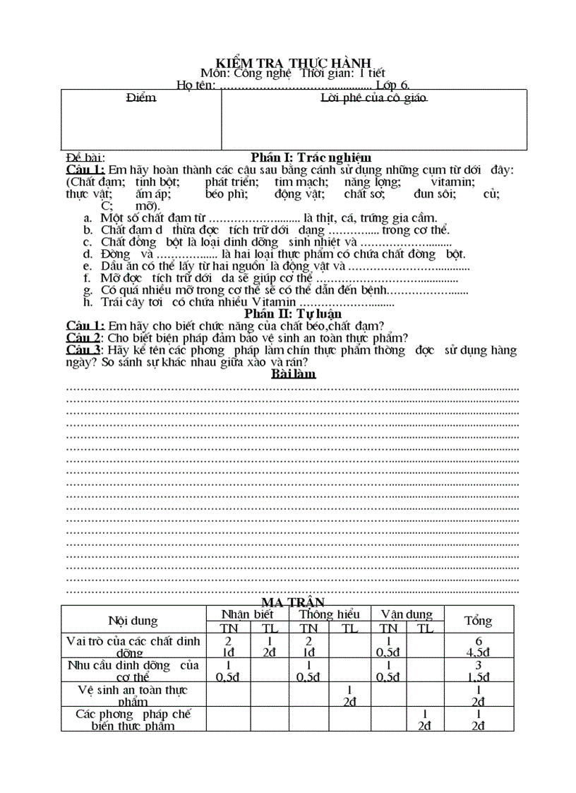 image for page Kiểm tra CN 6 1 tiết kỳ II có ma trận đáp an
