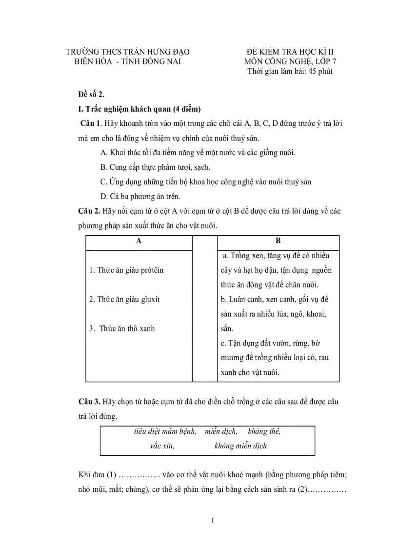 image for page Đề HKII Công nghệ 7 4