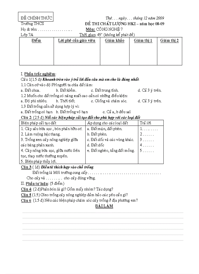 image for page Đề thi công nghệ 7 có cả đáp án tốt