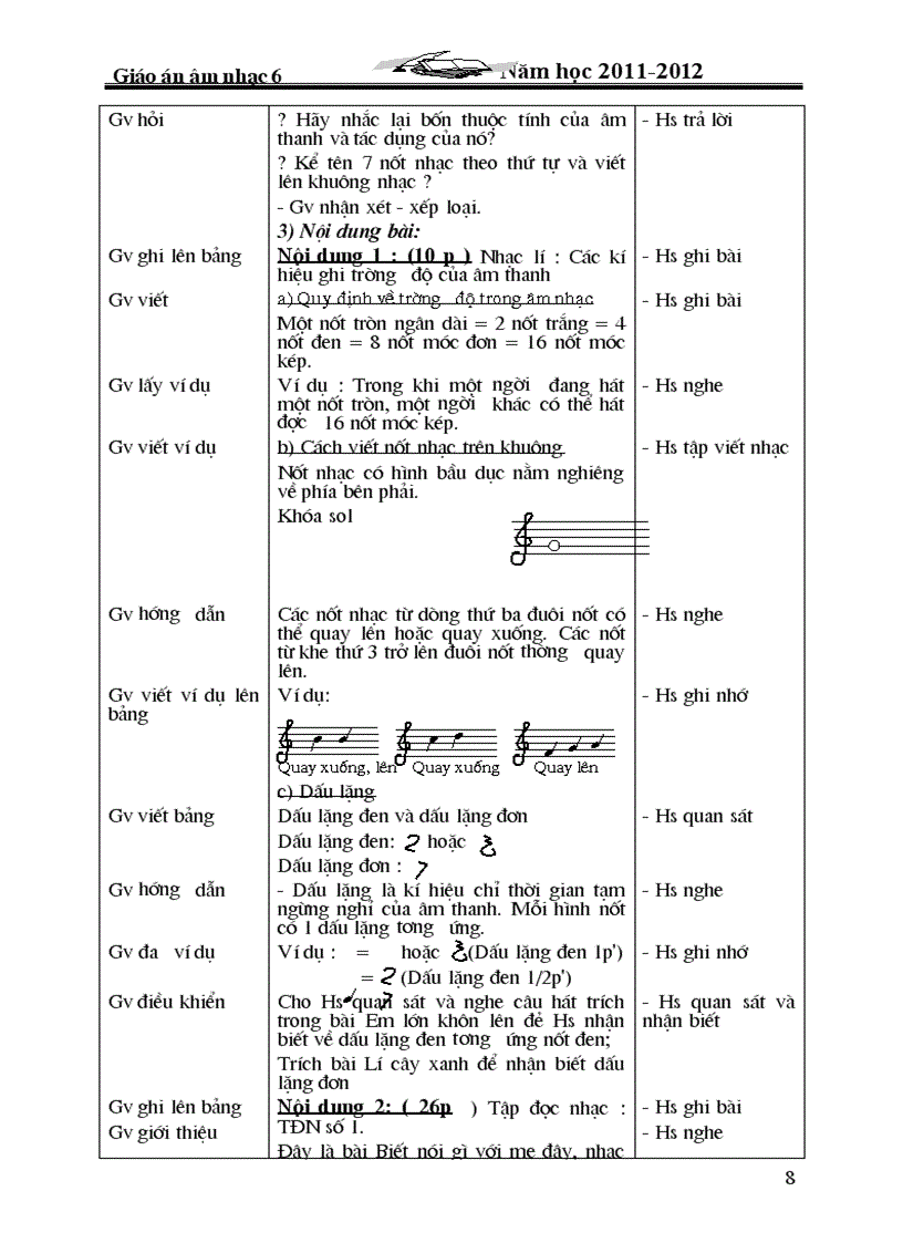 image for page Giáo án âm nhạc 6