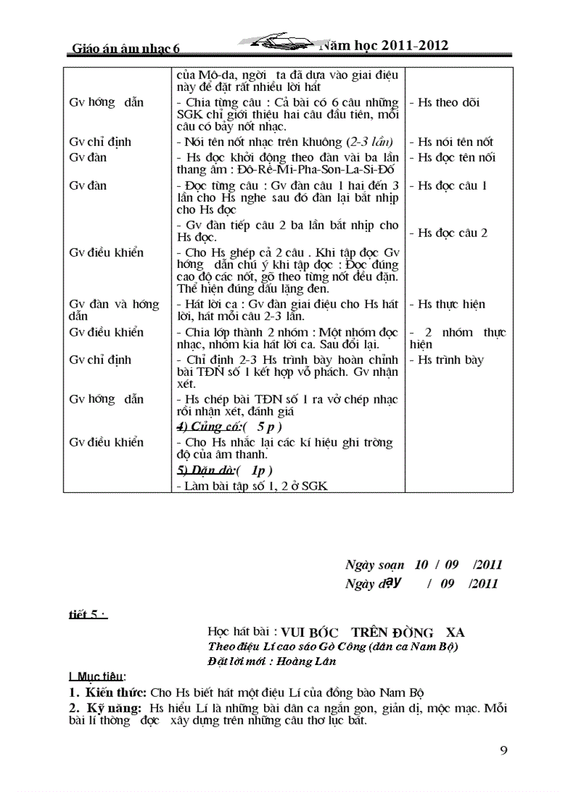 image for page Giáo án âm nhạc 6