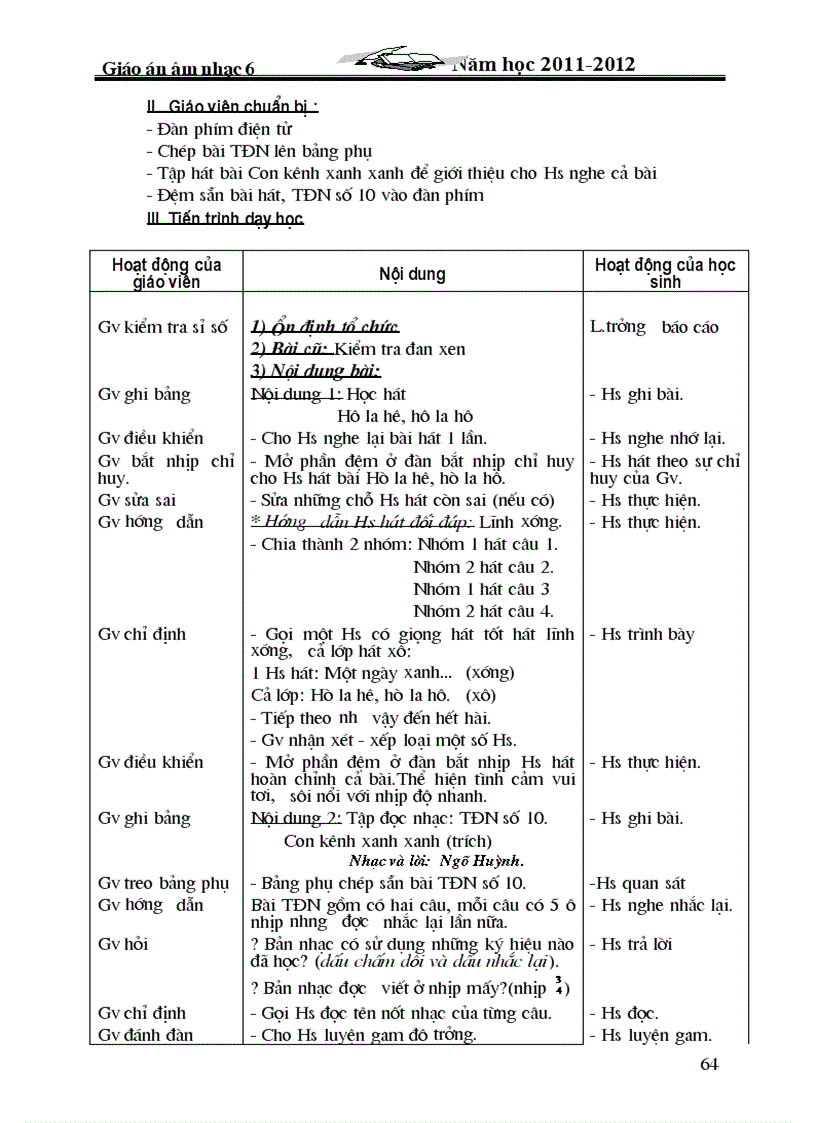 image for page Giáo án âm nhạc 6