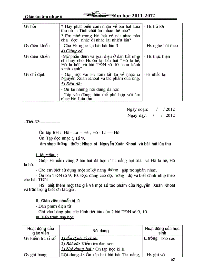 image for page Giáo án âm nhạc 6