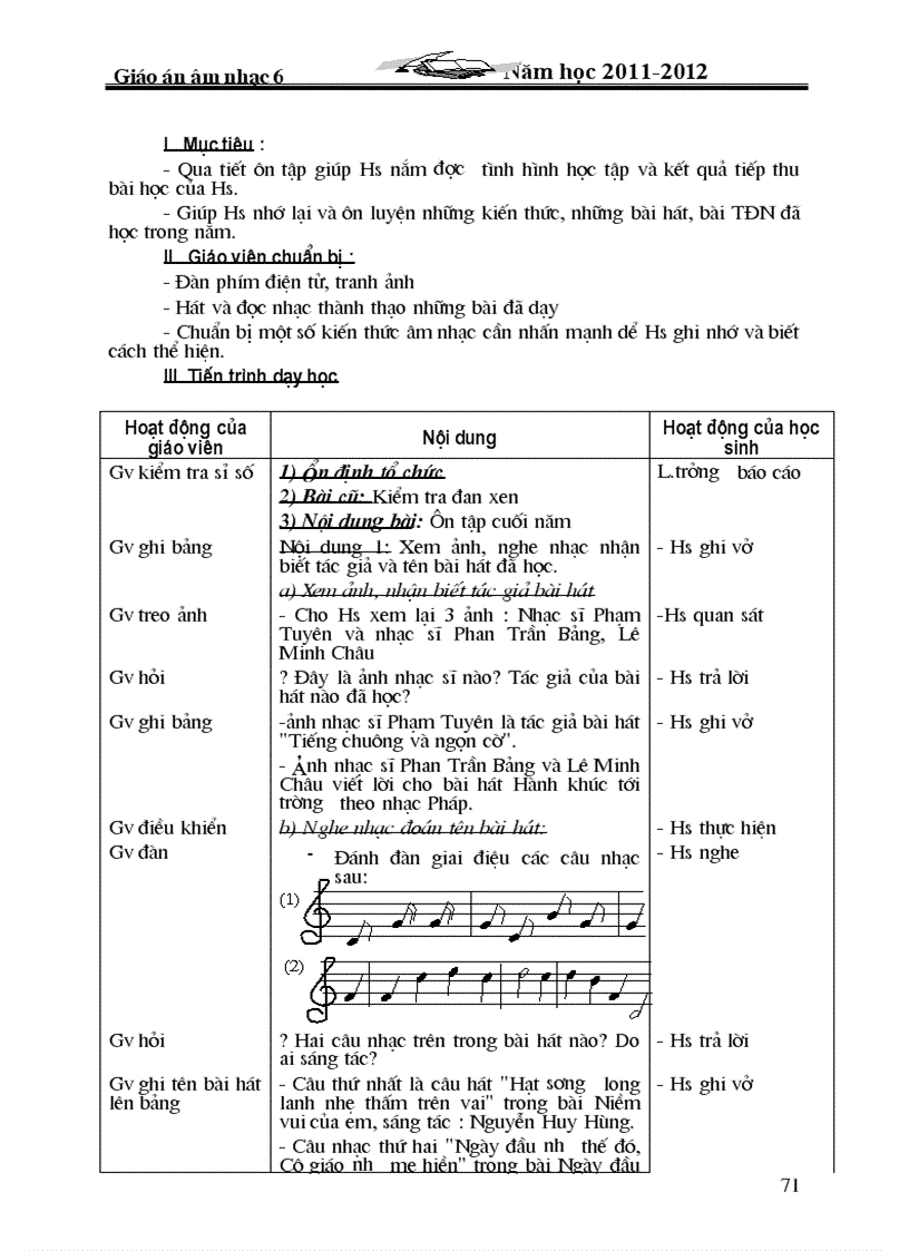 image for page Giáo án âm nhạc 6