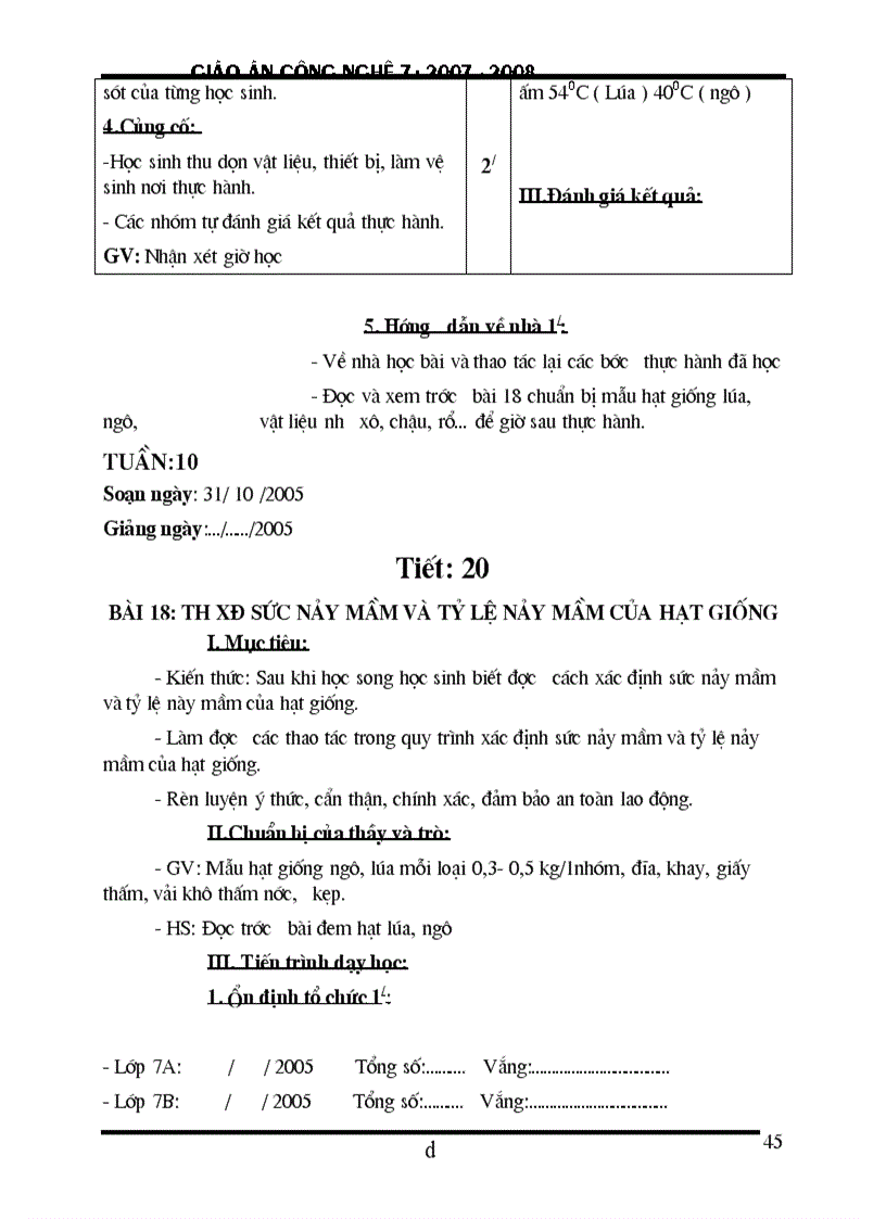 image for page Giáo án công nghệ 7 cực hay mới