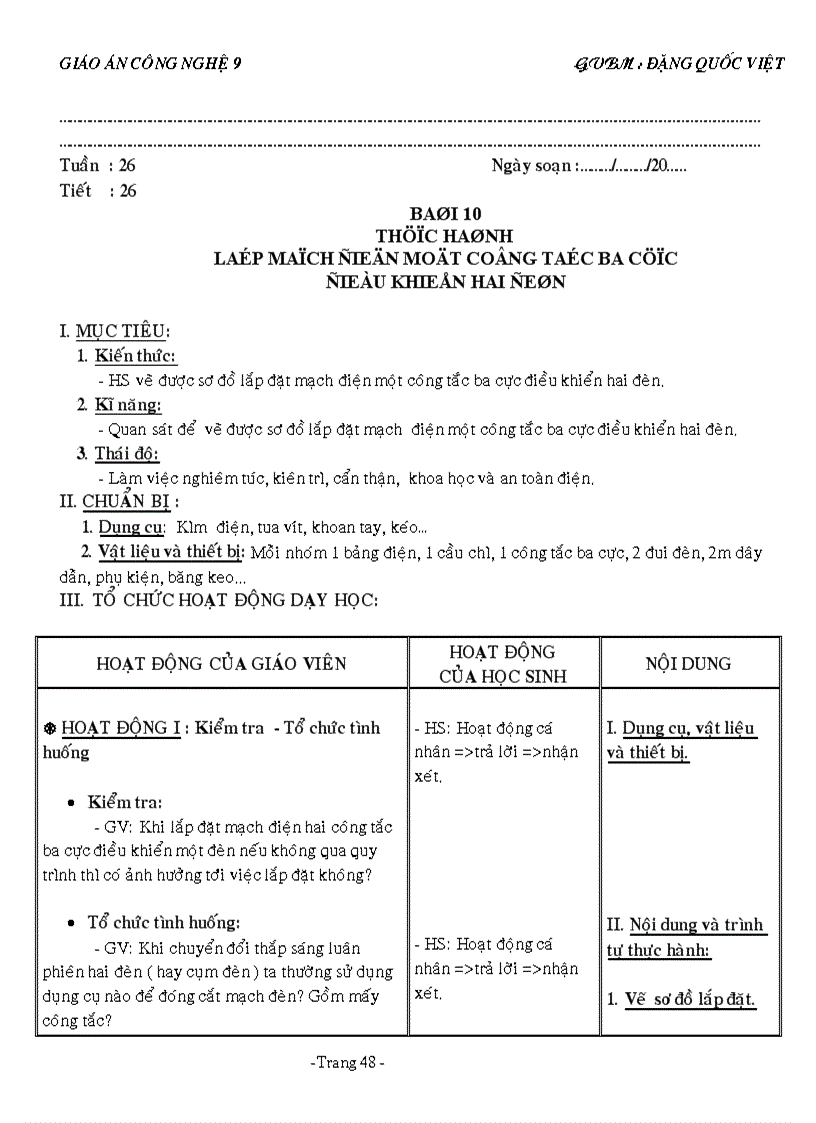 image for page Giáo án CÔNG NGHỆ 9 2011