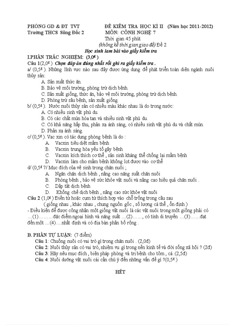 image for page Kiểm tra HK II CN 7