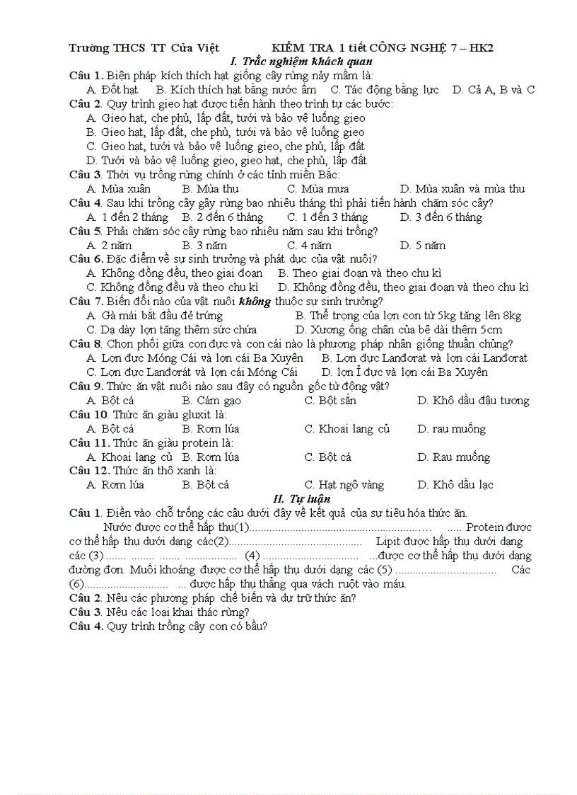 image for page Ktra 1 tiet HK1 2 cong nghe 7