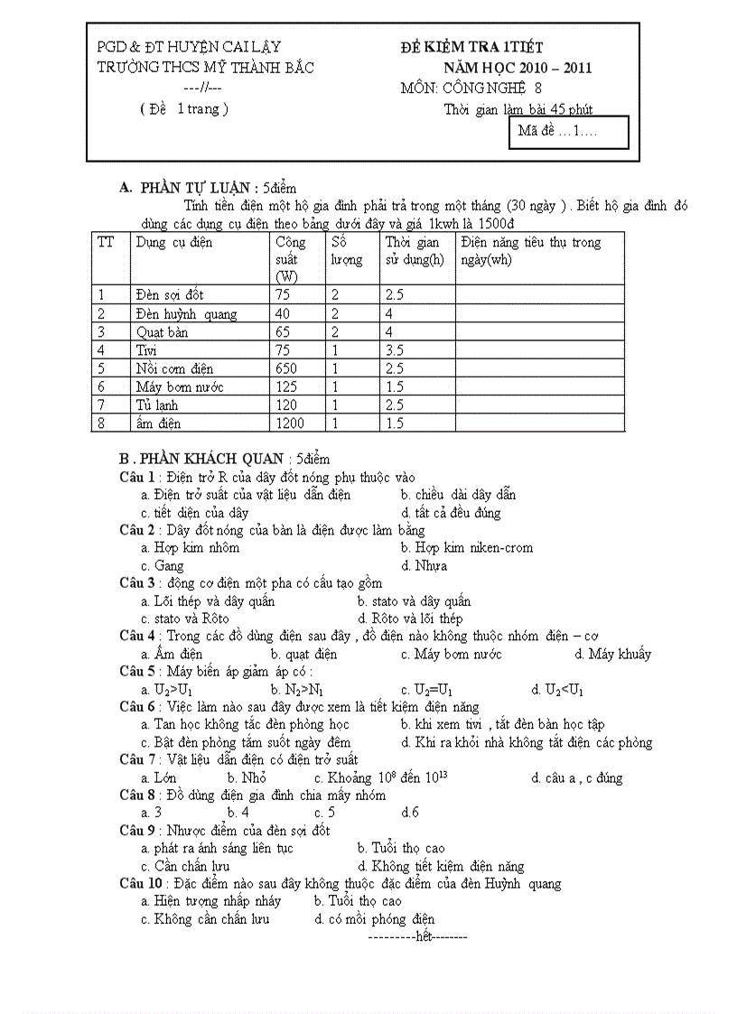 image for page Đề kiểm tra Tiết 46 CN 8