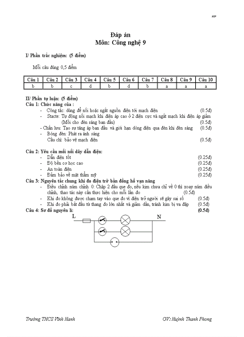 Đề thi công nghệ8 9 đáp án ma trận