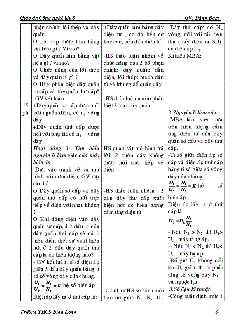 image for page Giáo án CN 8 3 cột Phần điện 08 09
